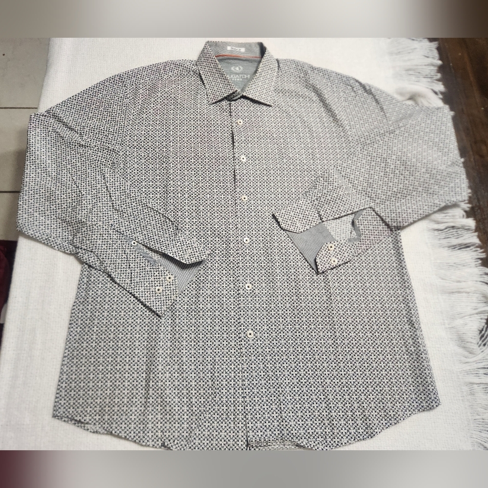 Bugatchi Uomo Black and White Geometric Shirt MEN Size XL